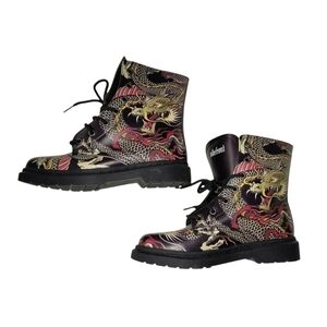 Vibefront Women's (or unisex) Dragon Print Grunge Goth Combat Boots, 8W, 6.5M